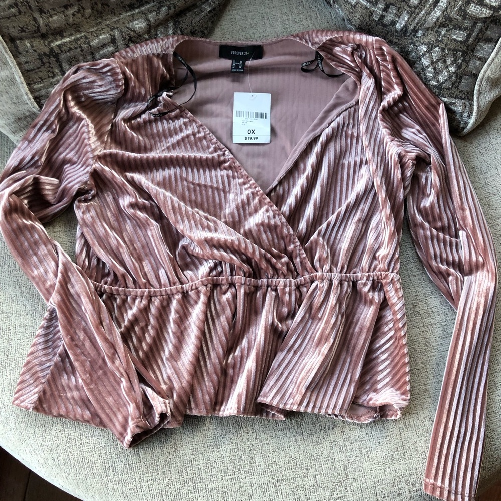 Forever 21 Dusty Rose Velvet Wrap Peplum Blouse